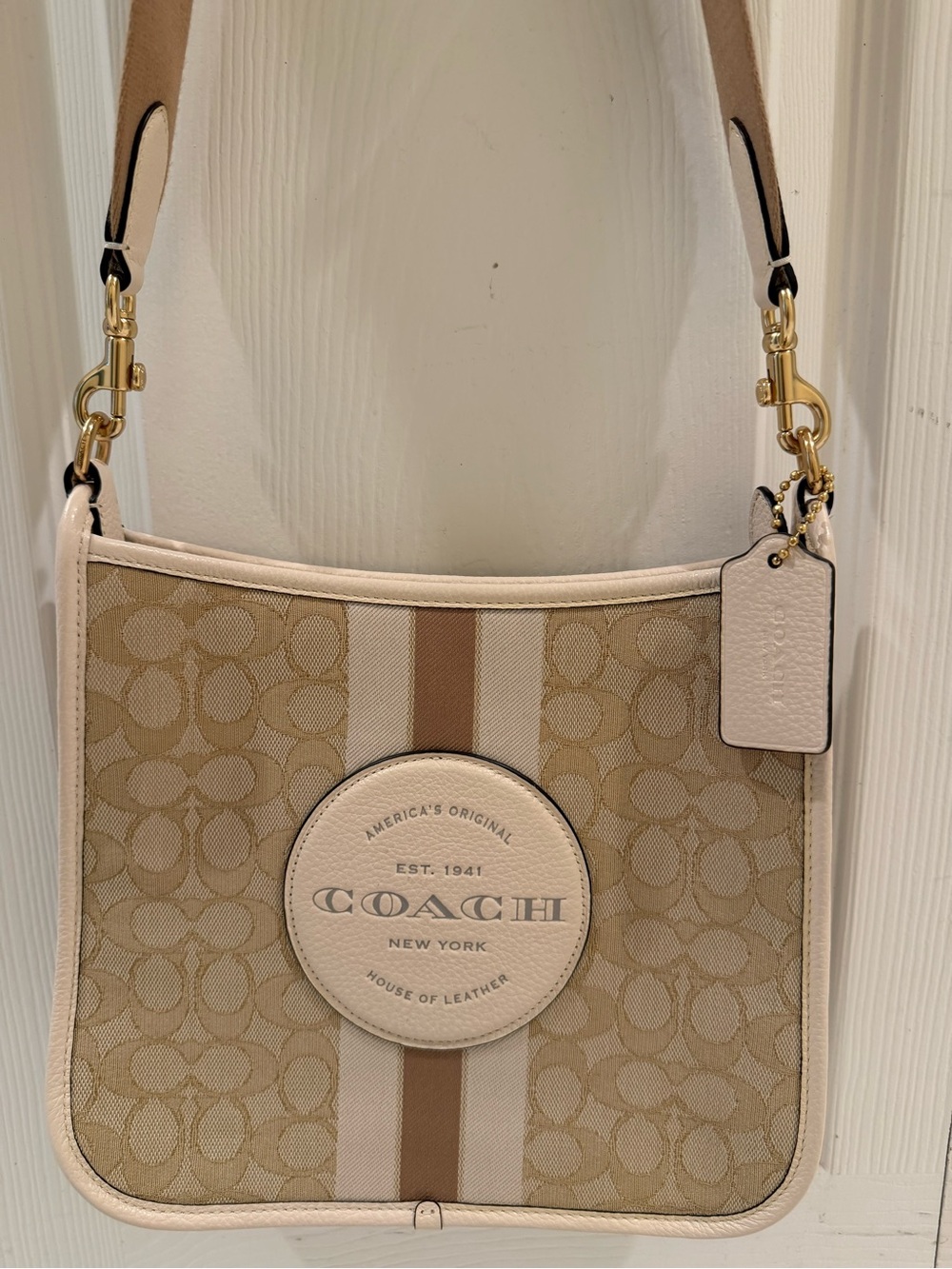 Coach Beige Signature Canvas Crossbody with White Trim